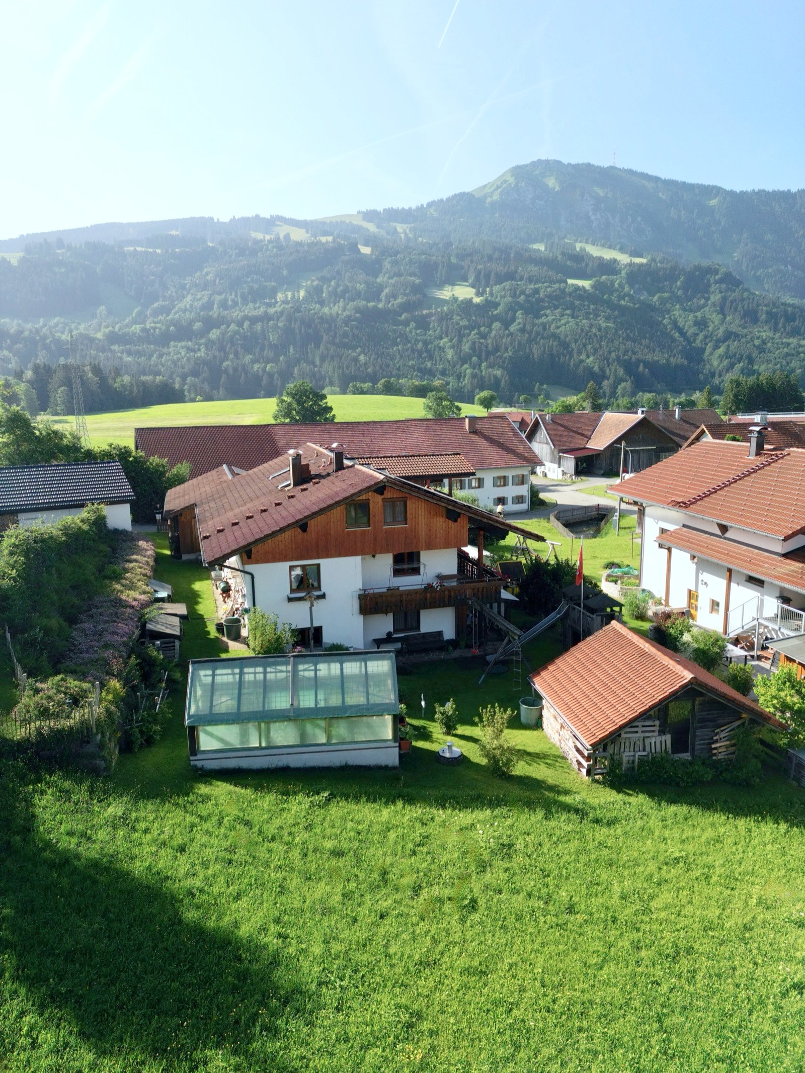 Sommer: Blick über Kalchenbach Richtung Grünten